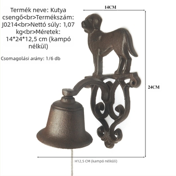 Antik öntöttvas kézi hajtású szélcsengő, kert- és faldekoráció