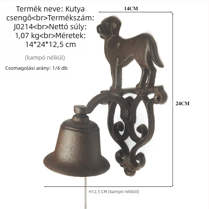 Antik öntöttvas kézi hajtású szélcsengő, kert- és faldekoráció