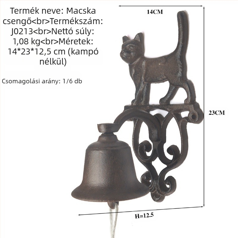 Antik öntöttvas kézi hajtású szélcsengő, kert- és faldekoráció