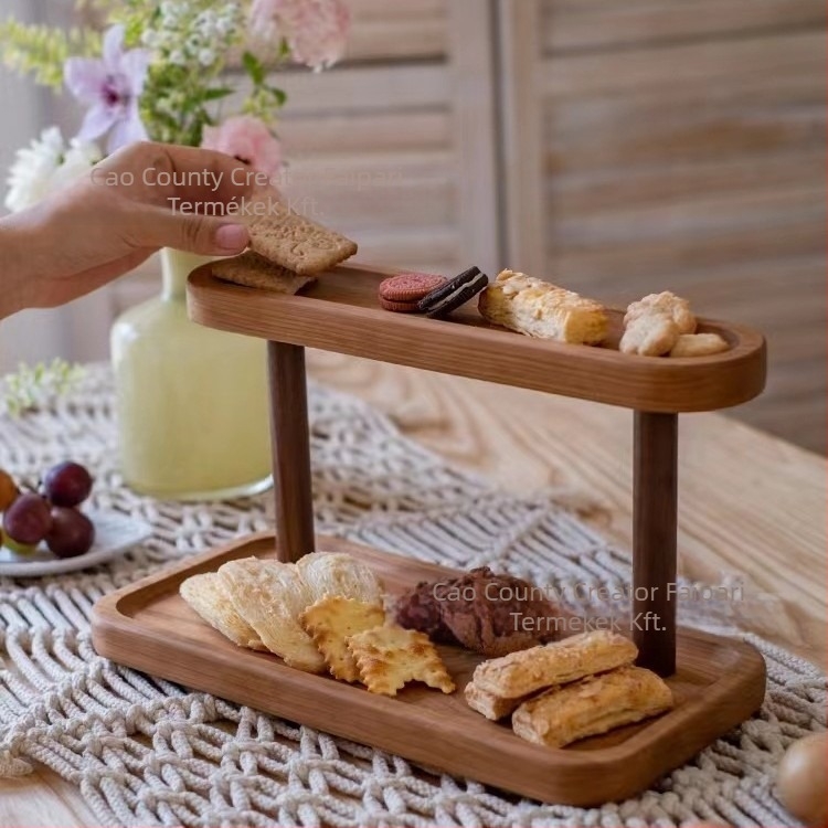 Masszív faasztali tároló — két szintes, többfunkciós rendező kozmetikumokhoz, parfümhöz és ékszerekhez | Modern minimalista stílus