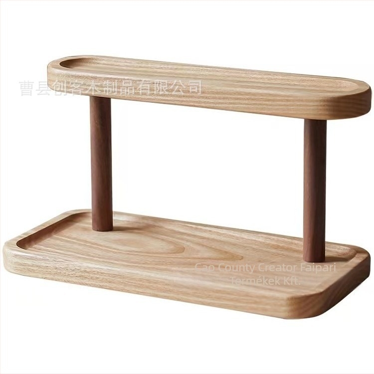 Masszív faasztali tároló — két szintes, többfunkciós rendező kozmetikumokhoz, parfümhöz és ékszerekhez | Modern minimalista stílus