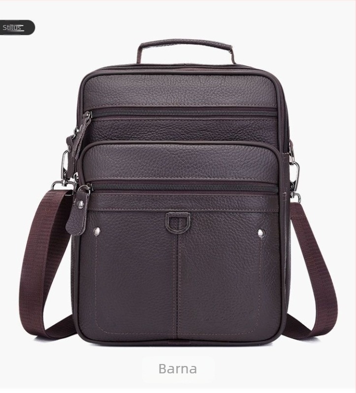 Férfi bőrtáska vállon - valódi bőr, elsőréteg bőr, poliészter bélés, üzleti út stílus, Modell 6008