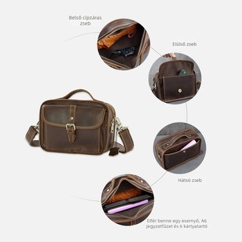 Férfi crossbody táska, valódi bőr, felső réteg marhabőr, kopásálló, Yue Long