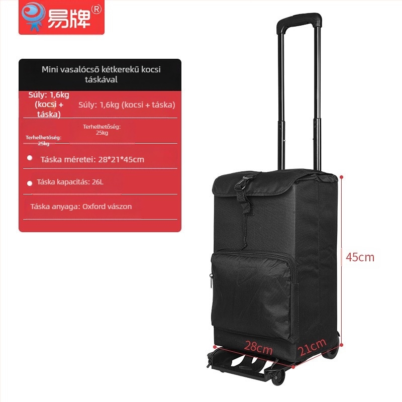 Kétkerekű bevásárlókocsi, összecsukható és hordozható, vas váz, teherbírás 30 kg, súly 2,0 kg