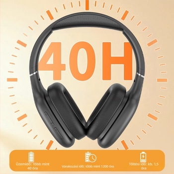 Játékos vezeték nélküli headset zajcsökkentéssel, Bluetooth 5.4, 10 m hatótávolság, 8 órán felüli akkumulátoridő, fejhallgató stílus, sztereó hang