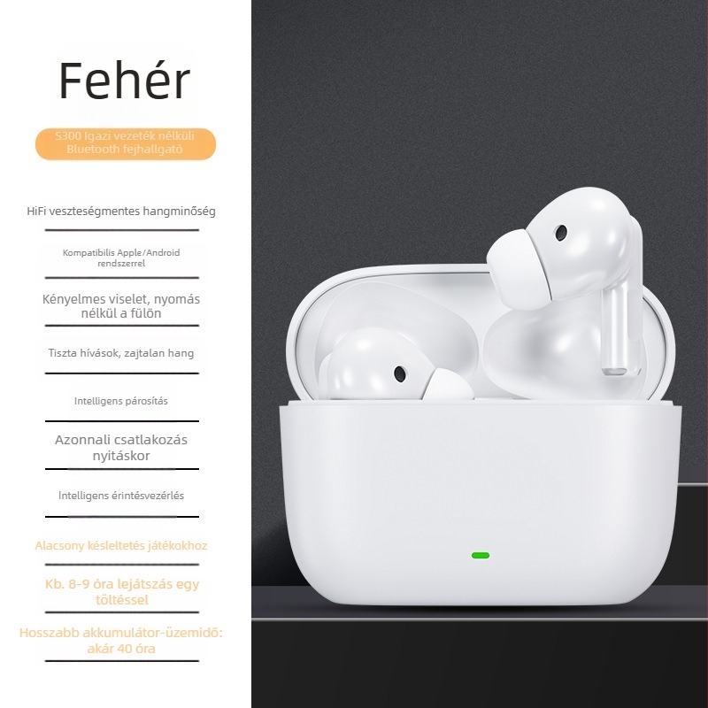 Bluetooth TWS in-ear fülhallgató, Bluetooth 5.0, 10 m hatótáv, 4–8 órás üzemidő, IPX5 vízálló, sztereó