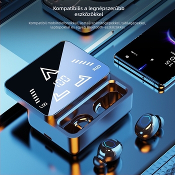 M48pro Bluetooth fülhallgató, kettős fülhallgató, tükrös felülettel és csúszó kijelzővel, Bluetooth 5.0, digitális kijelző, 10 m-ig terjedő tartomány, IPX4 vízálló, akkumulátor-élettartam 4–8 óra.
