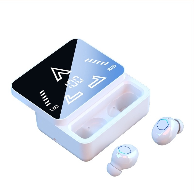 M48pro Bluetooth fülhallgató, kettős fülhallgató, tükrös felülettel és csúszó kijelzővel, Bluetooth 5.0, digitális kijelző, 10 m-ig terjedő tartomány, IPX4 vízálló, akkumulátor-élettartam 4–8 óra.
