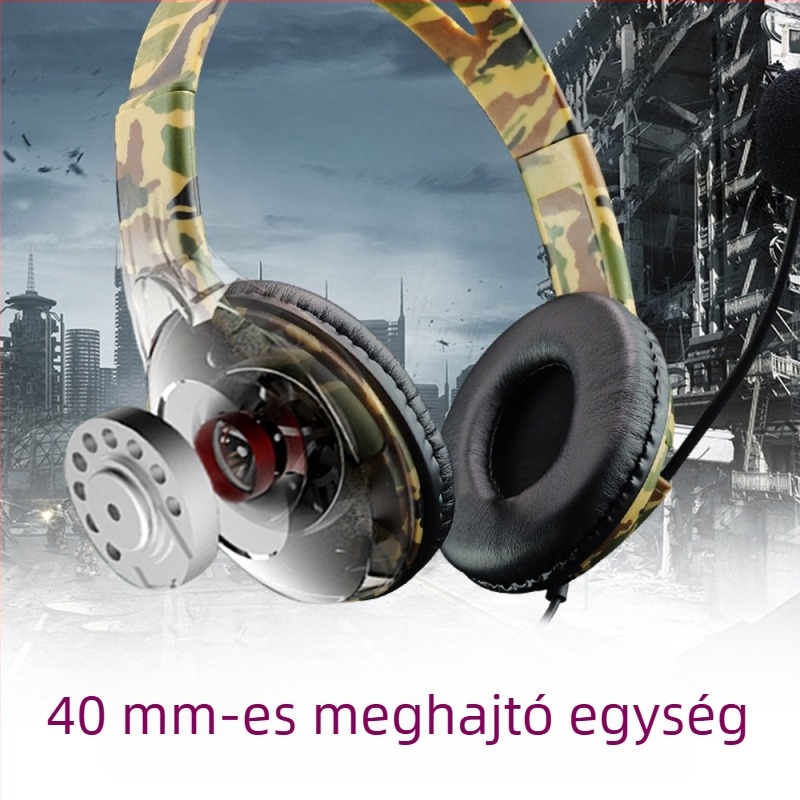 Vezetékes gamer fejhallgató mikrofonnal, 40 mm meghajtók, 3,5 mm csatlakozó, frekvencia-tartomány 20–20 000 Hz, impedancia 32 Ω
