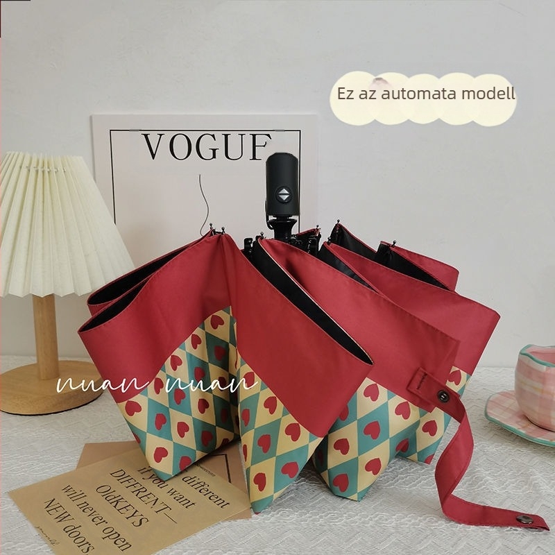 Női napsütés- és eső elleni esernyő automata nyitással, UPF >50, ív 50–55 cm, műanyag nyél, logónyomtatás elérhető