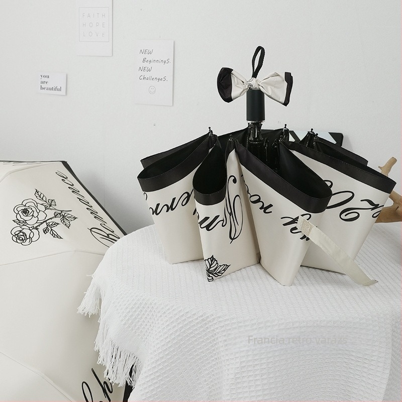 Napsütés és eső kettős használatú esernyő, automata nyitású, összecsukható tri-fold, 8 bordával, UPF >50, poliészter anyag