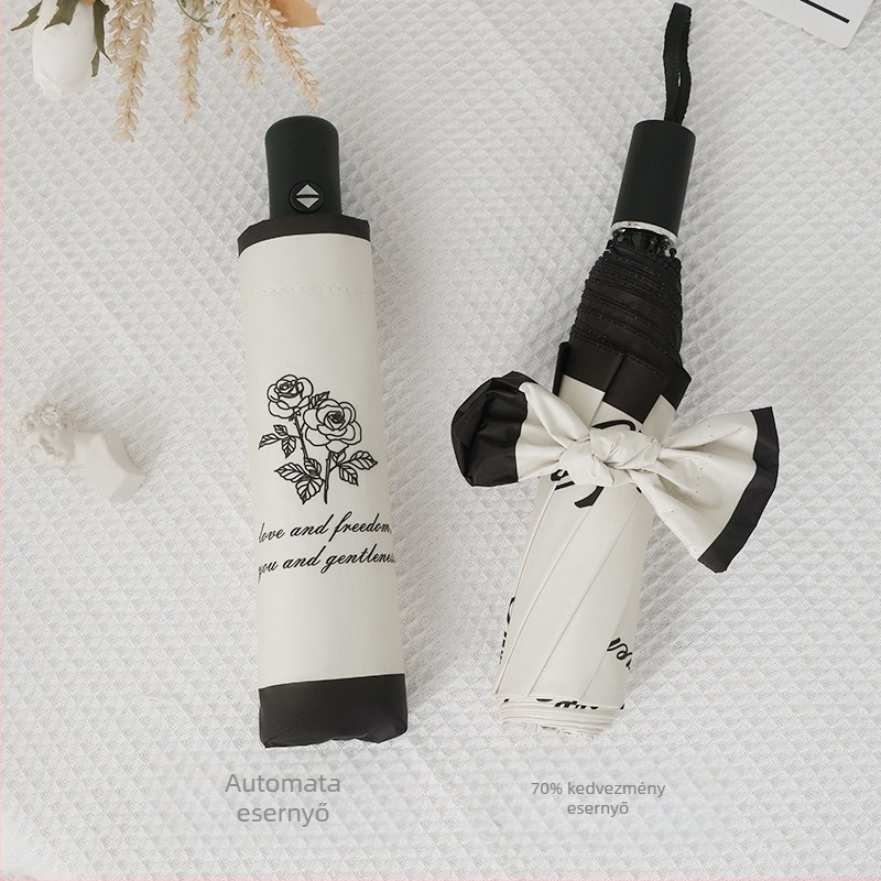 Napsütés és eső kettős használatú esernyő, automata nyitású, összecsukható tri-fold, 8 bordával, UPF >50, poliészter anyag