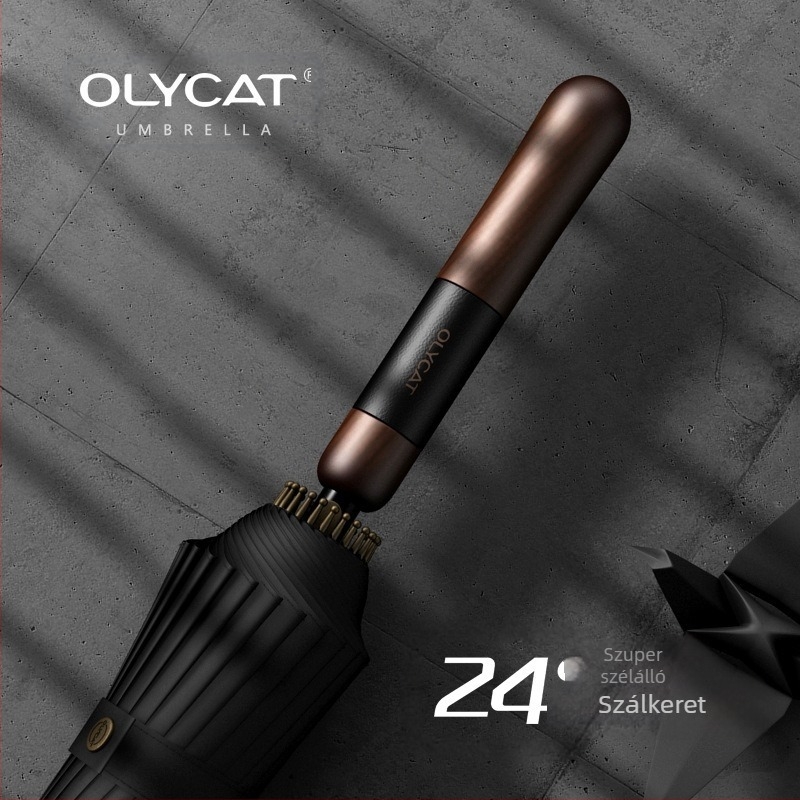 Olycat 24 bordás esernyő, fa nyéllel, megerősített váz, szélálló, hosszú egyenes nyél, félautomata nyitás, férfi üzleti esernyő