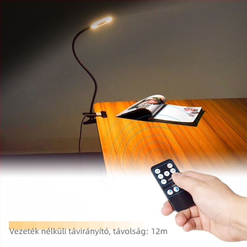 LED szemvédő klipszes asztali lámpa távirányítóval, USB táplálás, éjszakai fény, fém árnyékoló, modern minimalista dizájn, CE tanúsítvány