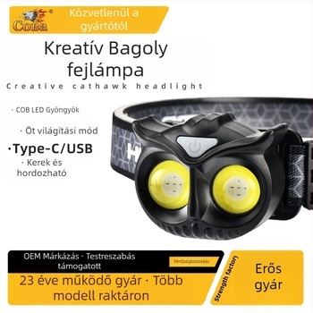 LED fej fény, 10W, 1200mAh akkumulátor, kézi hajtású töltés, hatótáv 100–200 m