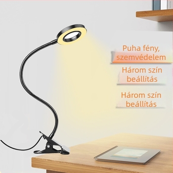 LED asztali lámpa csíptetős, szemvédő, CRI ≥90, USB tápegység, fém árnyékoló, EU CE tanúsítvány, éjszakai fény