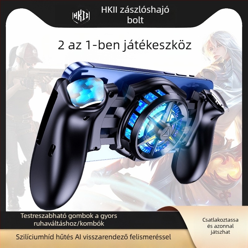 JK02 játékkontroller félvezető hűtéssel, Bluetooth, Type-C interfész, rezgés-visszacsatolás, Android és iOS kompatibilis