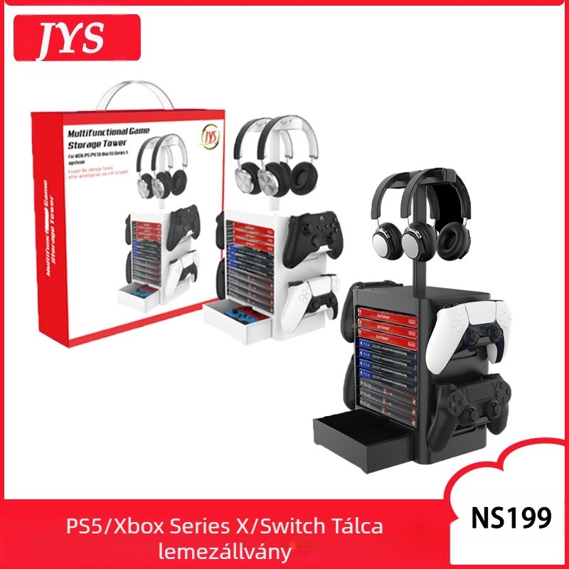 Játéklemezek tároló állvány – multifunkciós, PS5, Xbox Series X/S és Switch kompatibilis, ABS anyag