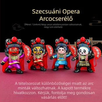 Plasztikus dekoratív figura arcfelcserével, Sichuan opera ihletésével, kínai stílusú (Anyag: műanyag; Stílus: kínai; Gyártási folyamat: injekciós öntés; Dizájn: arcfelcserélő; Használat: asztali dekoráció)