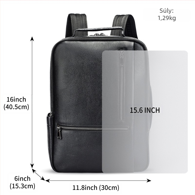 Üzleti hátizsák valódi bőrből, 20–35 L kapacitás, kompatibil 15 hüvelykes laptophoz, vízálló, első réteg marhabőrből