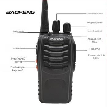 Baofeng BF-888S professzionális kézi rádió — 430–440 MHz, 16 csatorna, max. 5 W, hatótáv 3 km-ig, 1500 mAh-s akkumulátor (3,7 V)