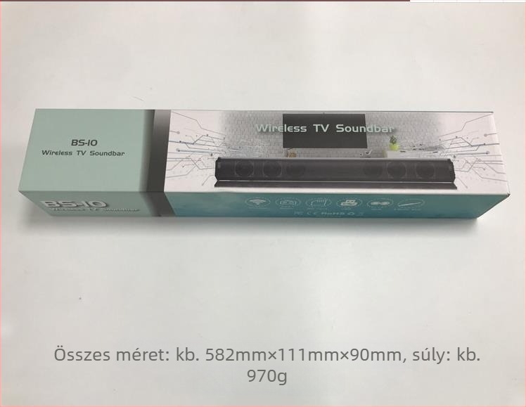 BS10 Hosszú hangsáv Bluetooth 5.0 mély basszus, RCA TV bemenet, beépített 2000 mAh akkumulátor, USB tápellátás, 15 m hatótávolság