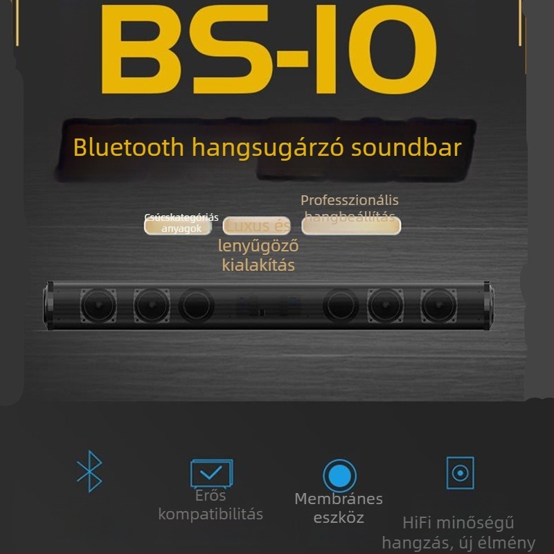 BS10 Hosszú hangsáv Bluetooth 5.0 mély basszus, RCA TV bemenet, beépített 2000 mAh akkumulátor, USB tápellátás, 15 m hatótávolság
