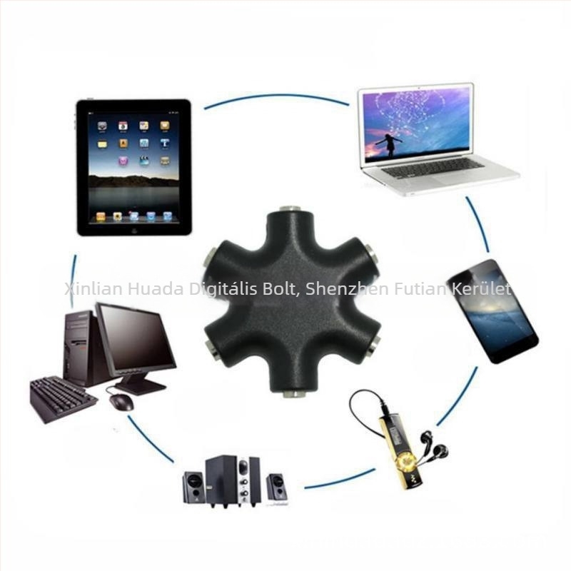 Hexagonális fejhallgató elosztó digitális eszközök közötti audió megosztáshoz — Márka: Neutral; Modell: Hexagonal earphone splitter; Kompatibilis digitális eszközökkel; Súly: 0.06