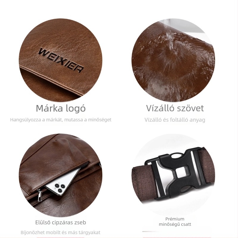 WEIXIER Férfi PU bőr crossbody táska – vízálló, kopásálló, egyszínű, belső poliészter bélés