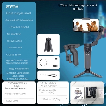3-tengelyes okostelefon-stabilizátor intelligens arckövetéssel, könnyű kézi stabilizálás, ABS+PC ház, Android/iOS kompatibilis, 340° vízszintes forgás, 160° függőleges forgás, tömege 348 g