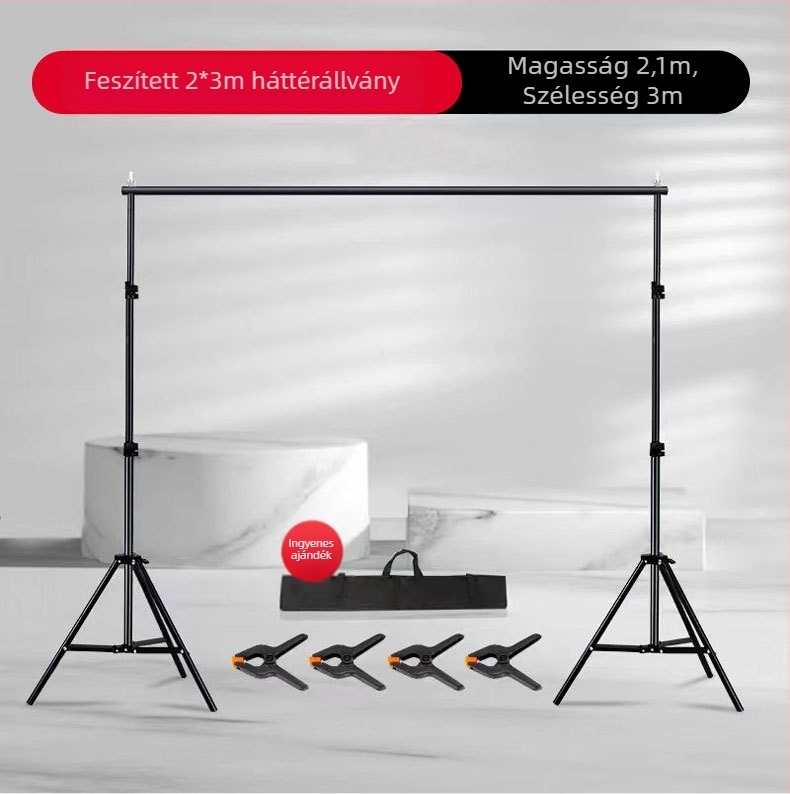 Fém háttérkeret termékfotózáshoz, kinyílik 210×300 cm-re, súly 2,5 kg.