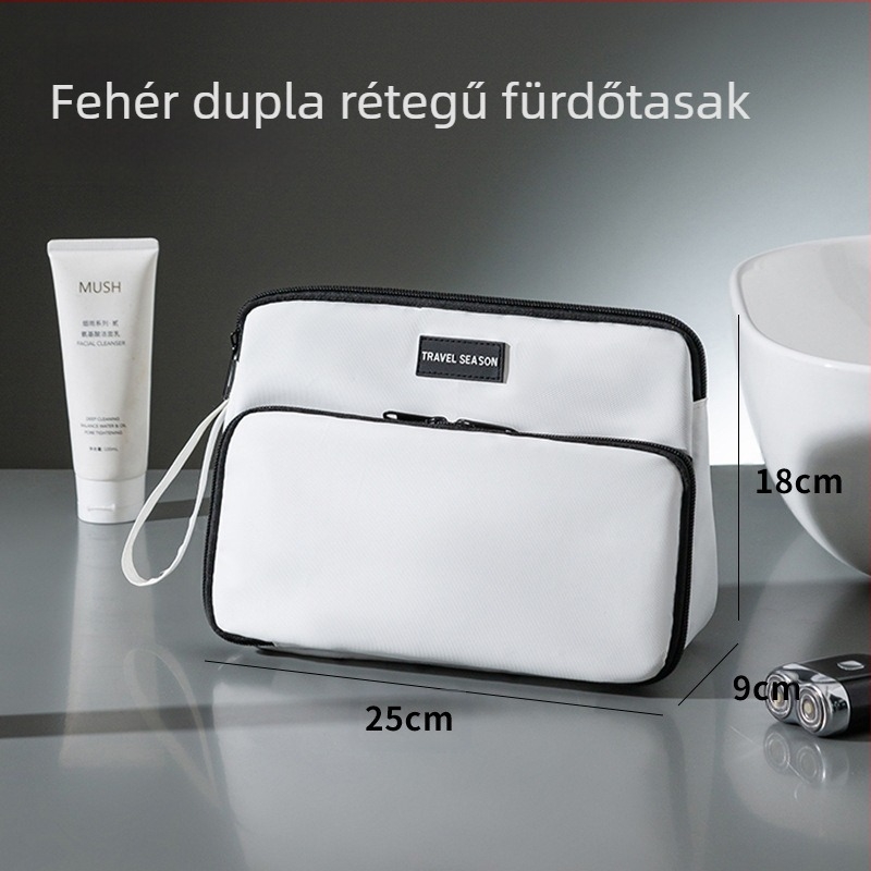 Háromszög alakú férfi kozmetikai táska, nagy kapacitás, száraz–nedves elválasztás, vízálló, 600D anyag