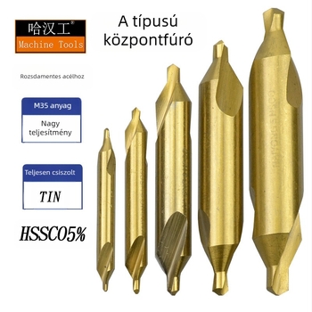 M35 kobalt-tartalmú titánbevont centerfúró, típus A, teljesen megélezett, védő nélkül, Ø1.5–5 mm