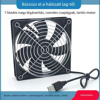 USB router hűtőállvány — ventilátoros hűtés, 5V, modell 12025, kábelhossz 95 cm