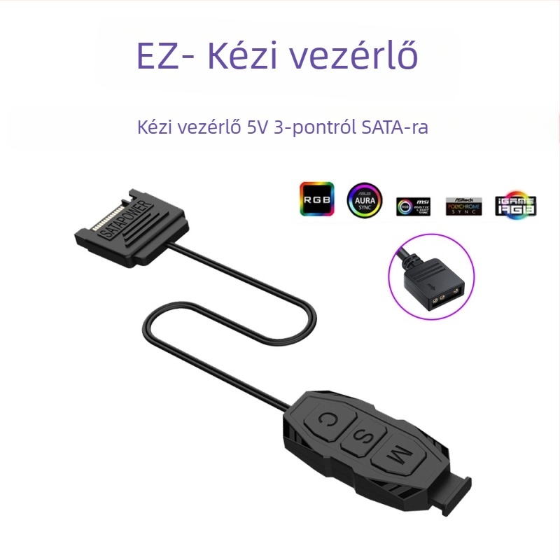 RC-01 ARGB vezérlő 5V-os, 3-pins ARGB interfész ház ventilátorok világításához, vezeték nélküli RGB távirányító, SATA tápcsatlakozás