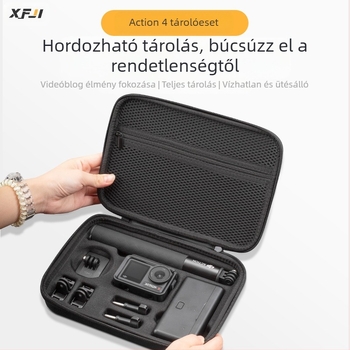 XFJI PU tároló táska DJI Action3/4 akciókamerákhoz, keresztpántos hordozó dizájn