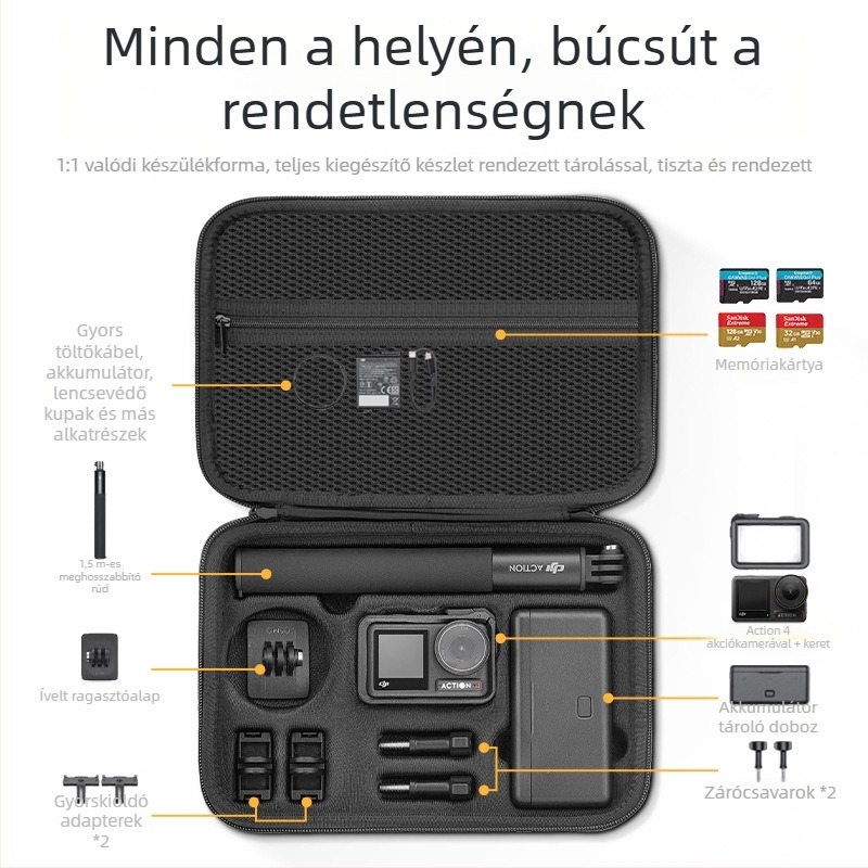 XFJI PU tároló táska DJI Action3/4 akciókamerákhoz, keresztpántos hordozó dizájn