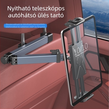 Autóba fejrészes tabletatartó teleszkópos kinyúló rúddal, univerzális tableták és mobiltelefonok számára