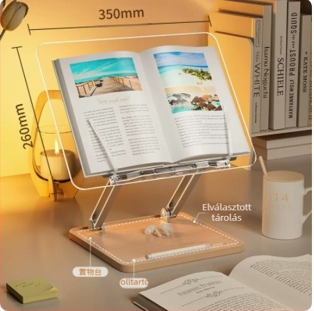 Ágy melletti olvasóállvány, fém szerkezet, emelhető és multifunkcionális, modell BG-4B