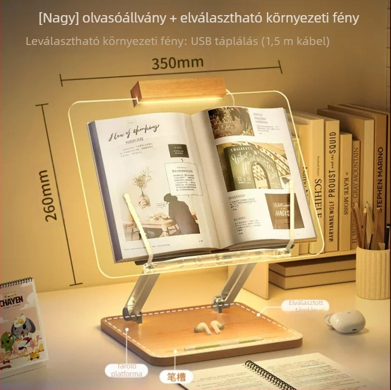 Ágy melletti olvasóállvány, fém szerkezet, emelhető és multifunkcionális, modell BG-4B