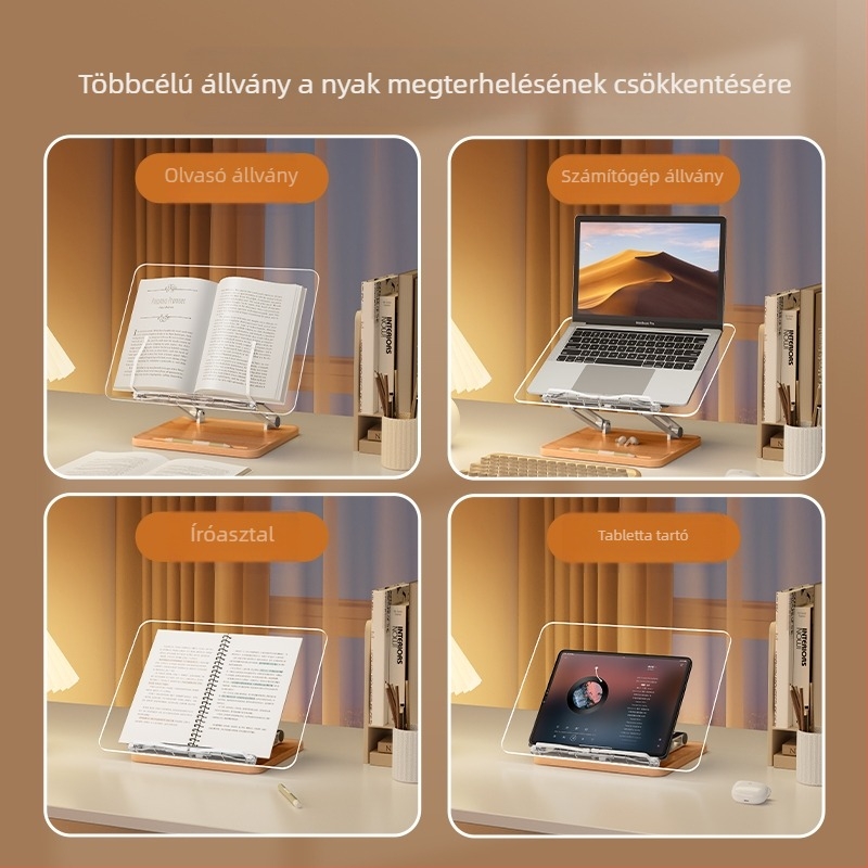 Ágy melletti olvasóállvány, fém szerkezet, emelhető és multifunkcionális, modell BG-4B