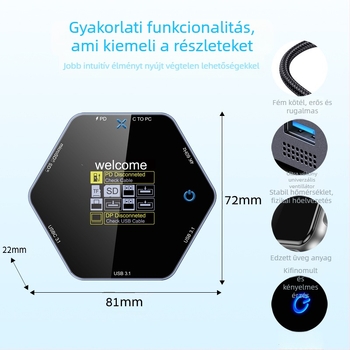 Type-C bővítő hub 5 Gbps USB-C interfésszel, külső tápegységgel, modell YC-931