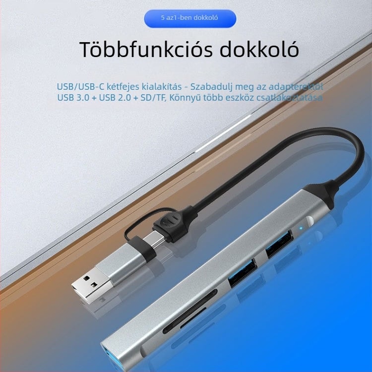 USB-C 4-portos hub USB 3.0-val, 5 Gbps-ig, külső tápegység nélkül