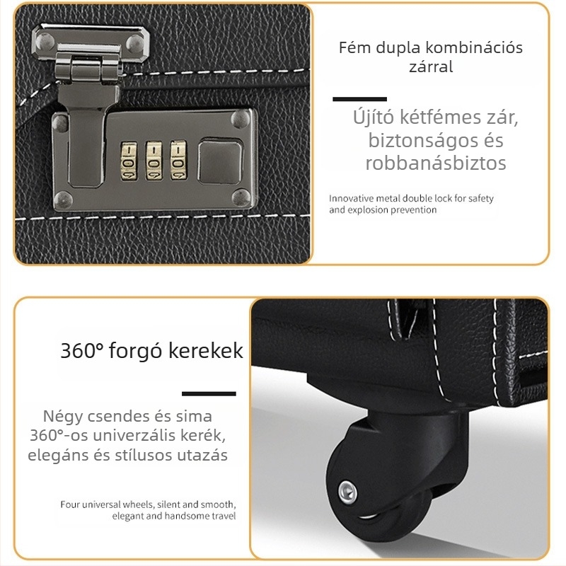 Üzleti utazáshoz retro bőrönd, cipzáras nyitás, Oxford szövet, kinyitható réteg, univerzális kerekek, modell 589000