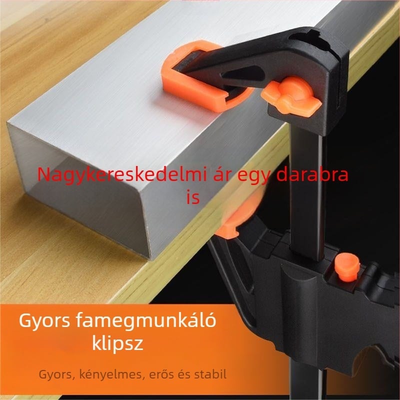 F-típusú asztalos szorító, vastagított kivitel fa lemezekhez, derékszögű, két darabos készlet