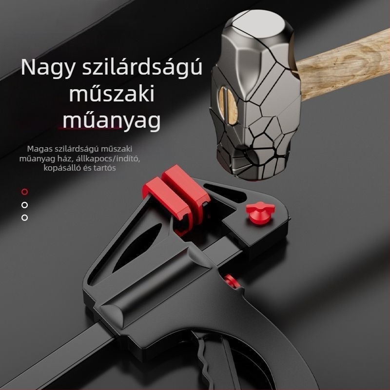 F-típusú asztalos szorító, vastagított kivitel fa lemezekhez, derékszögű, két darabos készlet