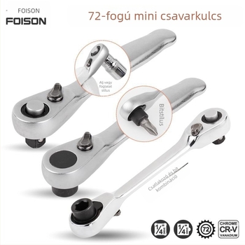 Kattanó kulcs kétirányú, 72 fog, 1/4 inch drive, króm vanádium acél