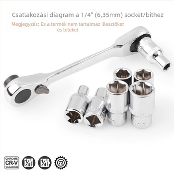 Kattanó kulcs kétirányú, 72 fog, 1/4 inch drive, króm vanádium acél