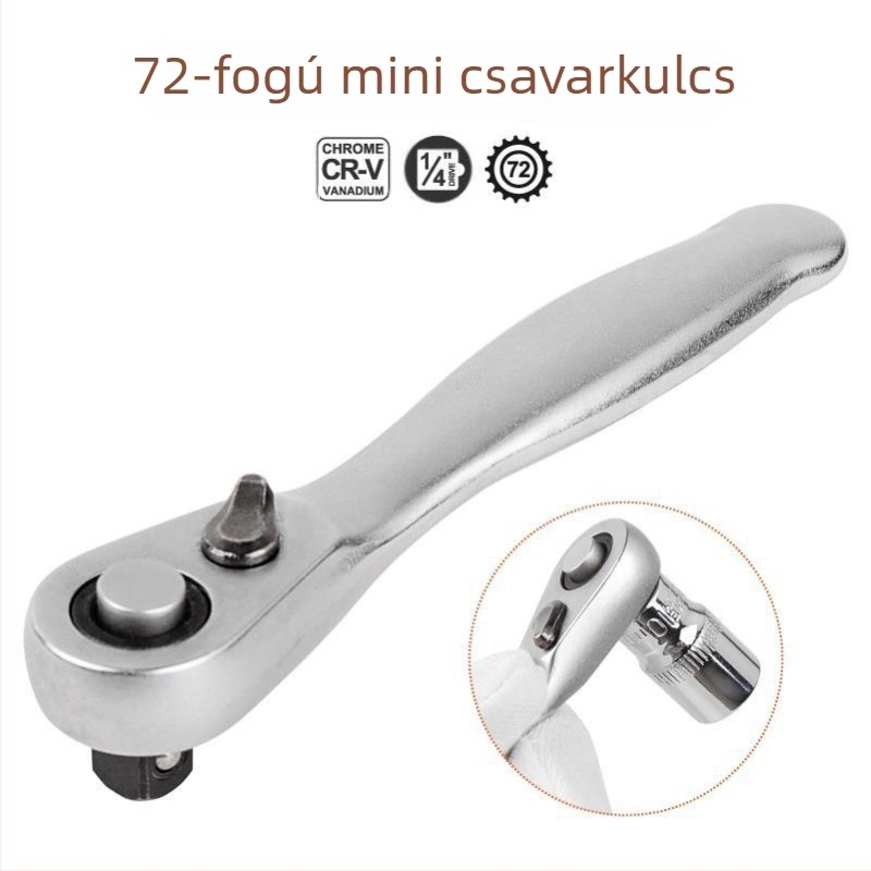 Kattanó kulcs kétirányú, 72 fog, 1/4 inch drive, króm vanádium acél