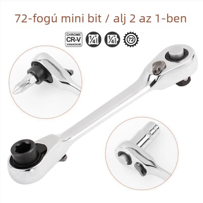 Kattanó kulcs kétirányú, 72 fog, 1/4 inch drive, króm vanádium acél